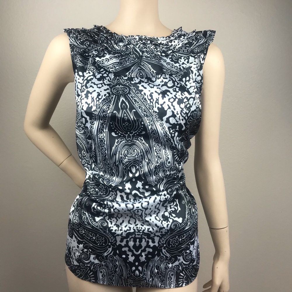 Larry Levine Ruffled Paisley Print Top